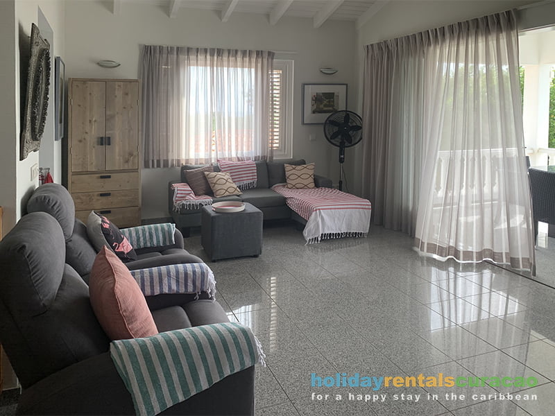Living room with sliding patio doors